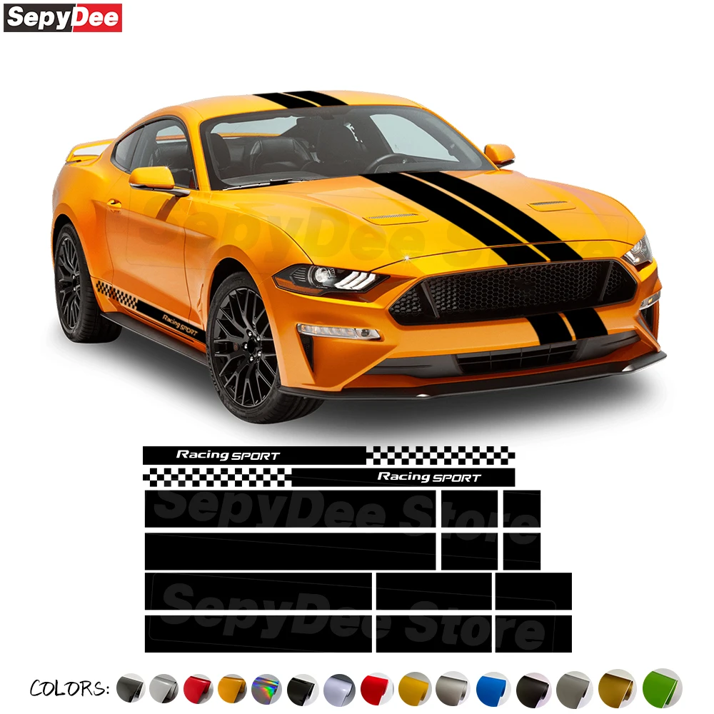 Racing Sport Car Hood Roof Tail Door Side Skirt Sticker for Ford Mustang Auto Body Lattices Stripe Decor Vinyl Decal Accessories