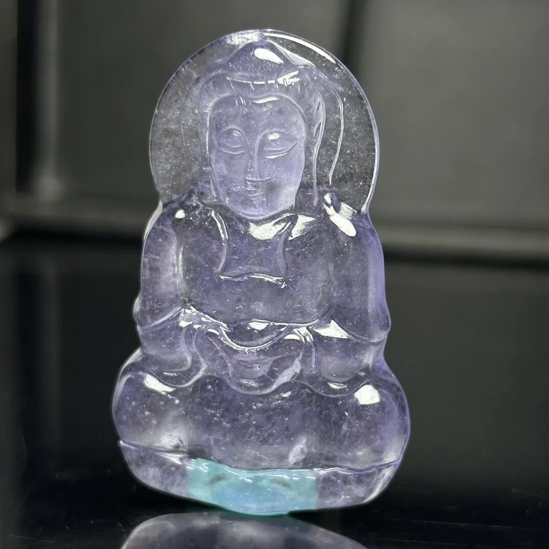 Certified Natural Lavender jade Jadeite Carved Avalokitesvara Pendant&Necklaces