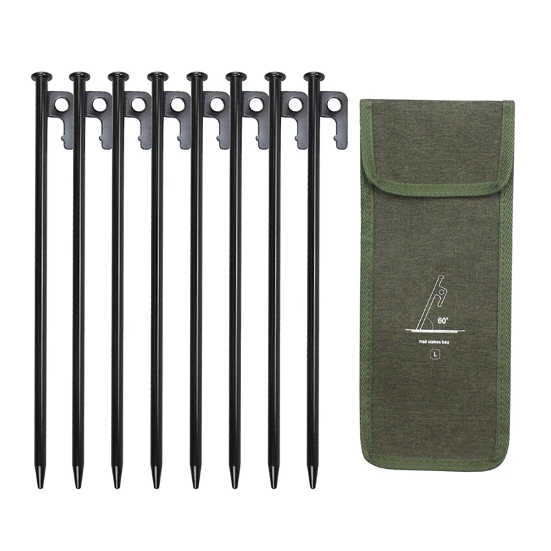 

30Cm Outdoor Tent Pegs Ground Nails With Storage Bag Windproof Nails Camping Accessories Tent Fastening Black