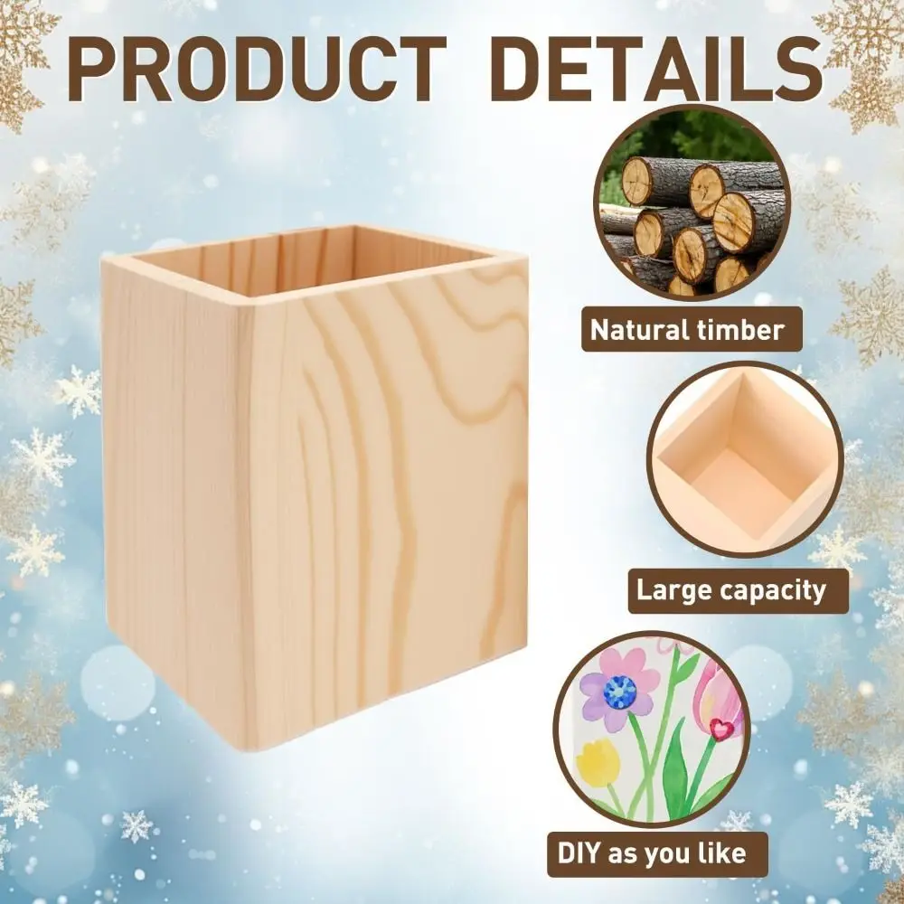 Portable Wooden Pen Holder DIY Painting Round/Hexagonal/Square Pen Container Makeup Brush Holder School Office