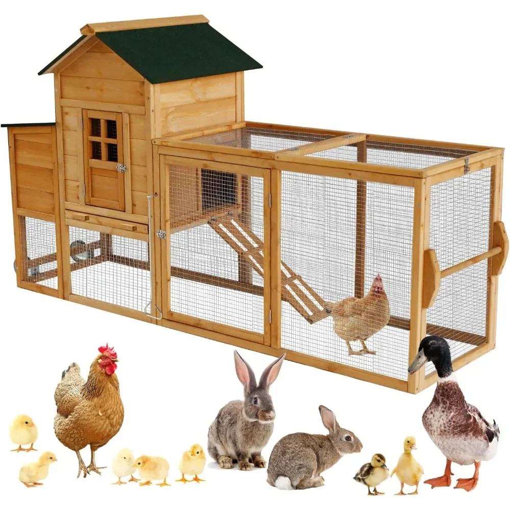 80” Large Chicken Coop, Mobile Wooden Hen House for 2-4 Chickens, Outdoor Chicken House with Nesting Box, Rabbit for Backyard