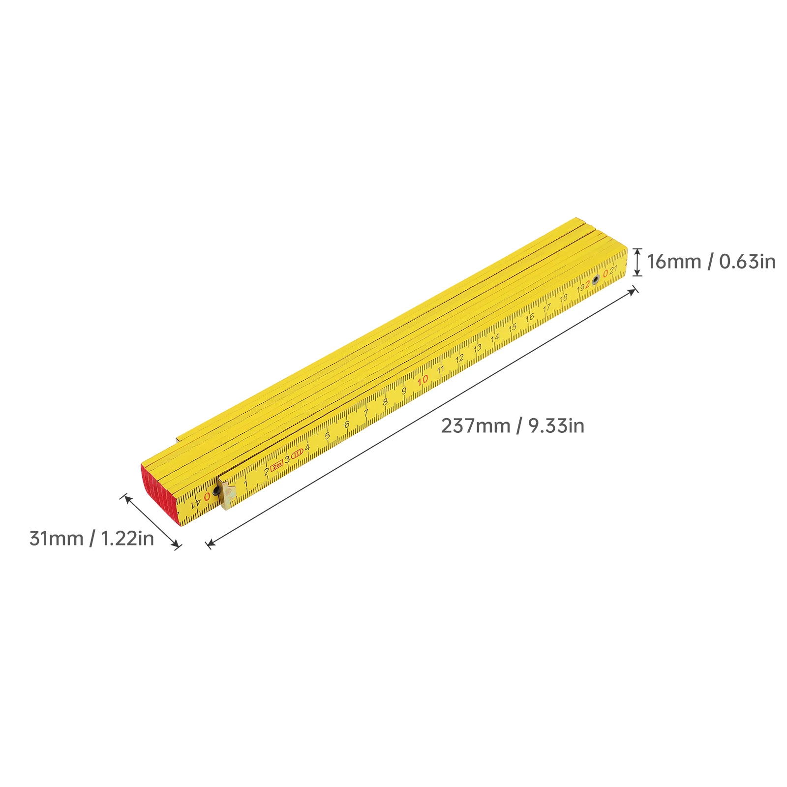 2m Yellow Double Sided Metric Scale Wooden Ruler for Drawing Teaching / Carpenters, Foldable Multifunctional Measuring Tool