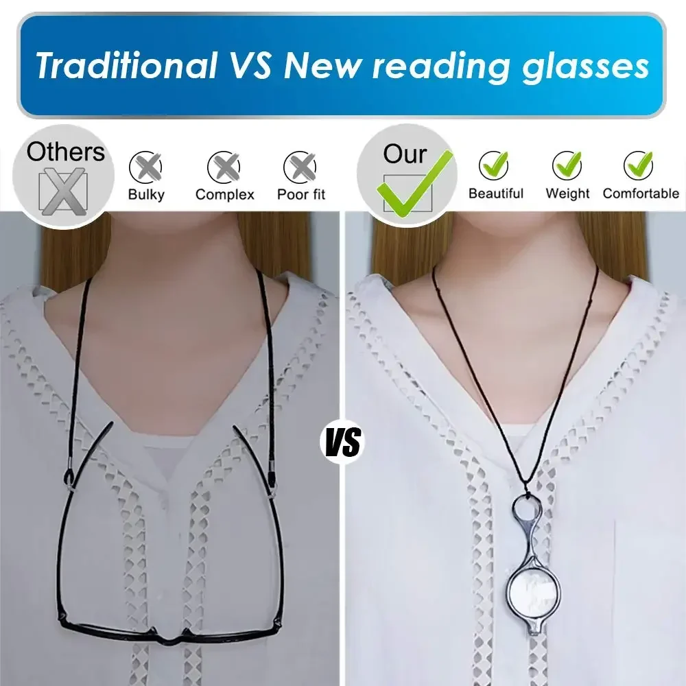 BEGREAT Foldable Hanging Neck Reading Glasses Women Men Round Pendant Necklace Presbyopic Hyperopia Eyeglasses +1.0 To +3.5