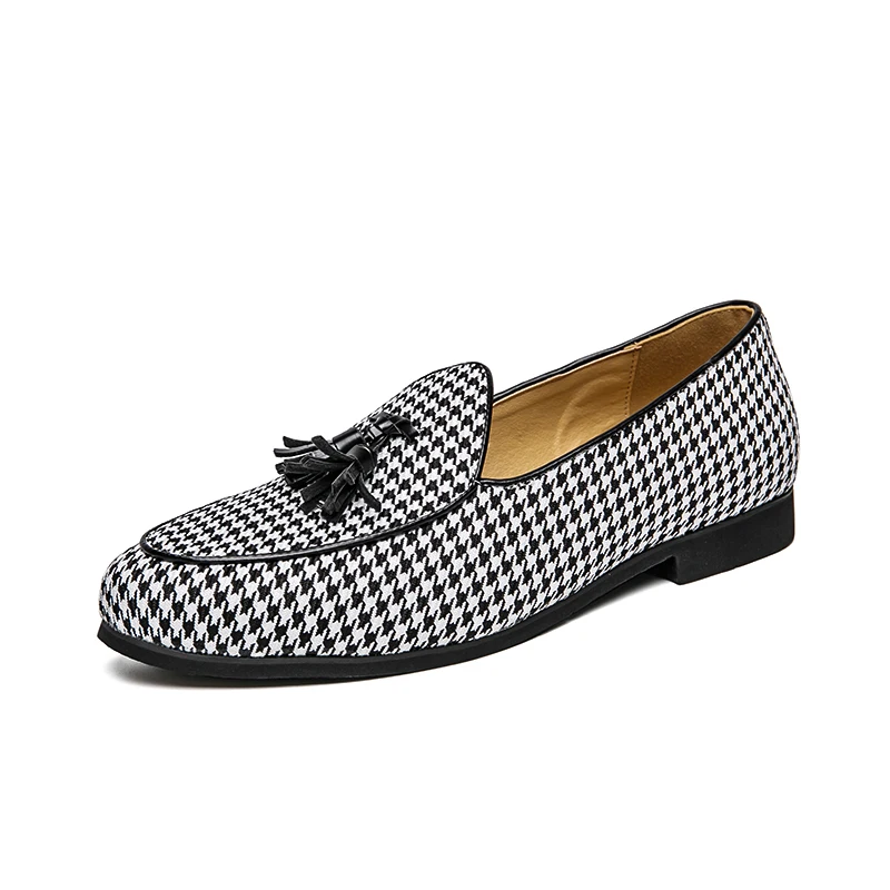 houndstooth men loafers cow suede leather shoes party nightclub dress slip on summer shoe comfortable sneakers zapatos hombre