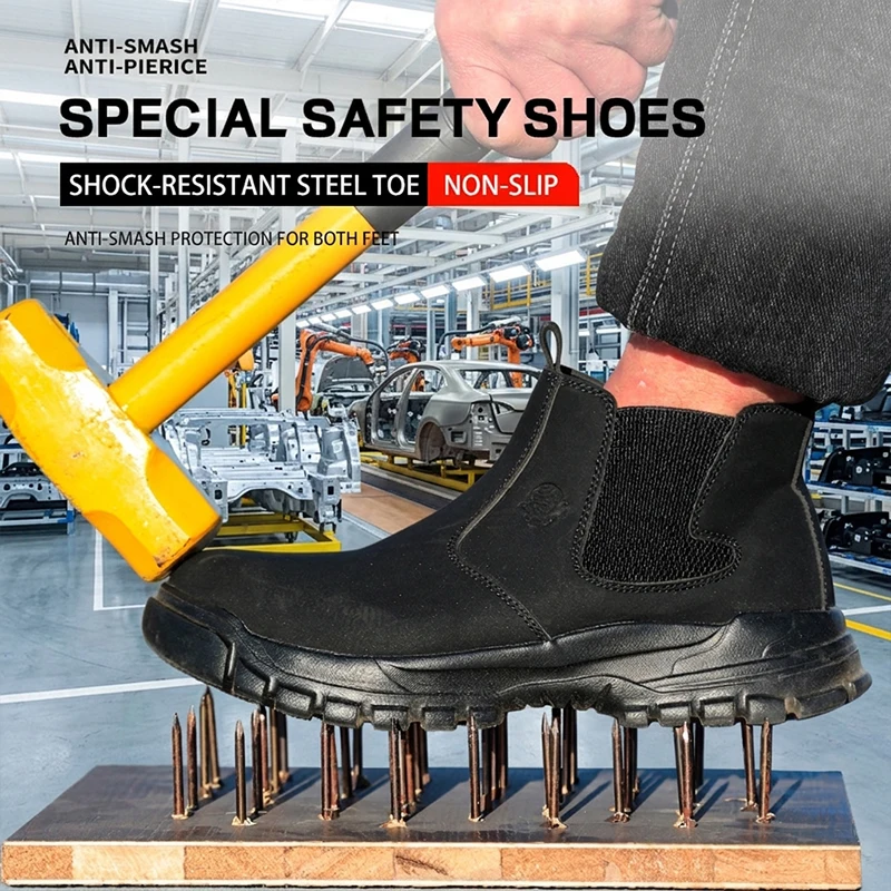 Unisex High Ankle Steel Toe Anti-Nail Puncture Work Shoes for Factory & Construction Sites Elastic band without tying shoelaces