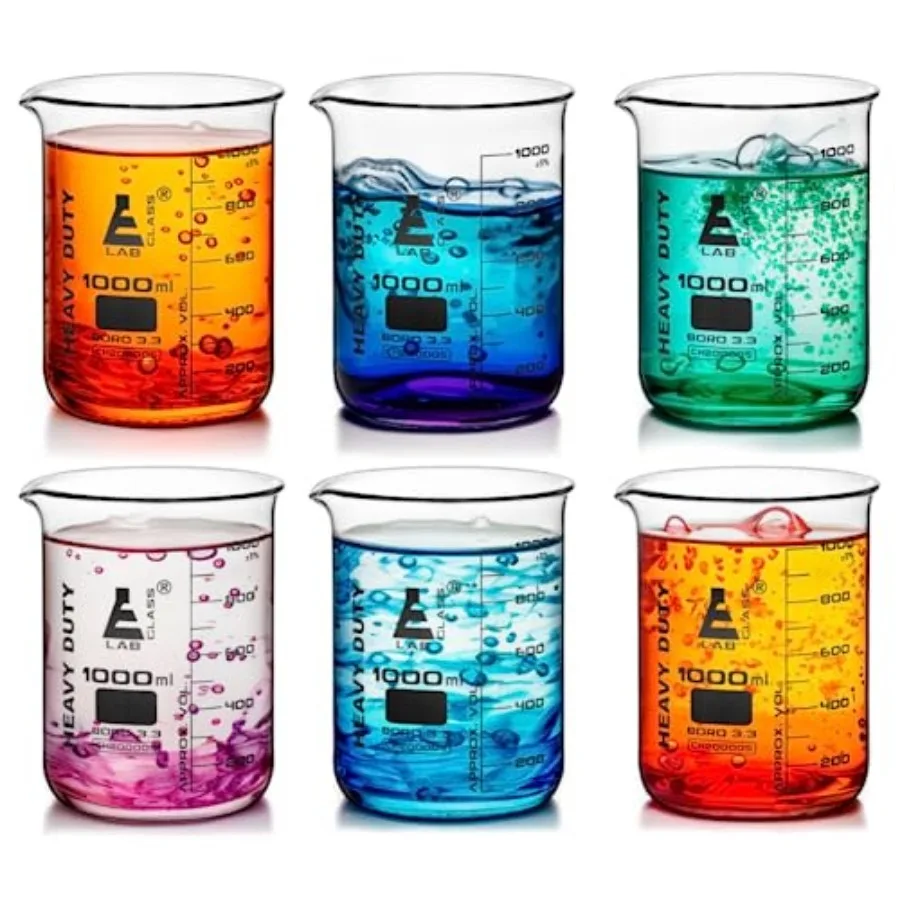 

EISCO 6PK Heavy Duty Beaker 1000ml - 5mm Thick Uniform Walls - Superior Durability and Chemical Resistance - White Graduations