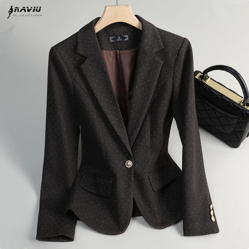 

NAVIU Women Suit Coat Elegant Ladies Casual Business Office Blazer Korean Fashion Spring Autumn Jacket Dot Female Coat Clothing