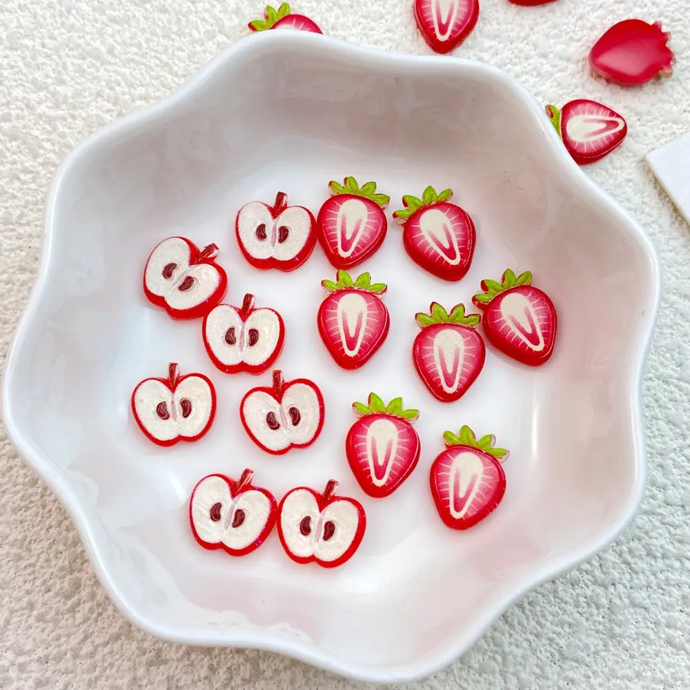 50Pcs New Cute Resin Mini Apple Strawberry Flat Back  Ornament Jewelry Making Manicure Hairwear Accessories