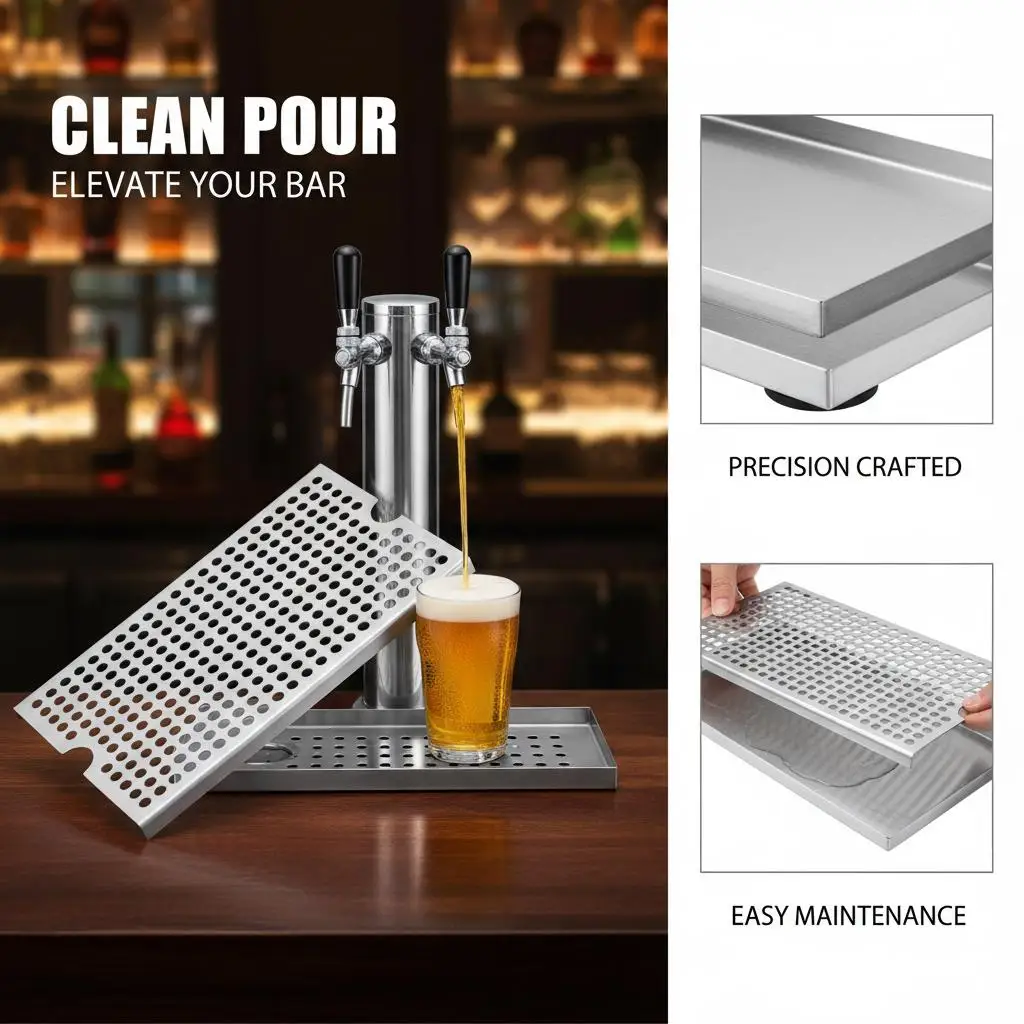 

Поддон для сбора напитков 12x7 дюймов для баров, ресторанов, кофеен, с отсоединяемой крышкой, резиновыми накладками, металлической конструкцией, для пивных залов