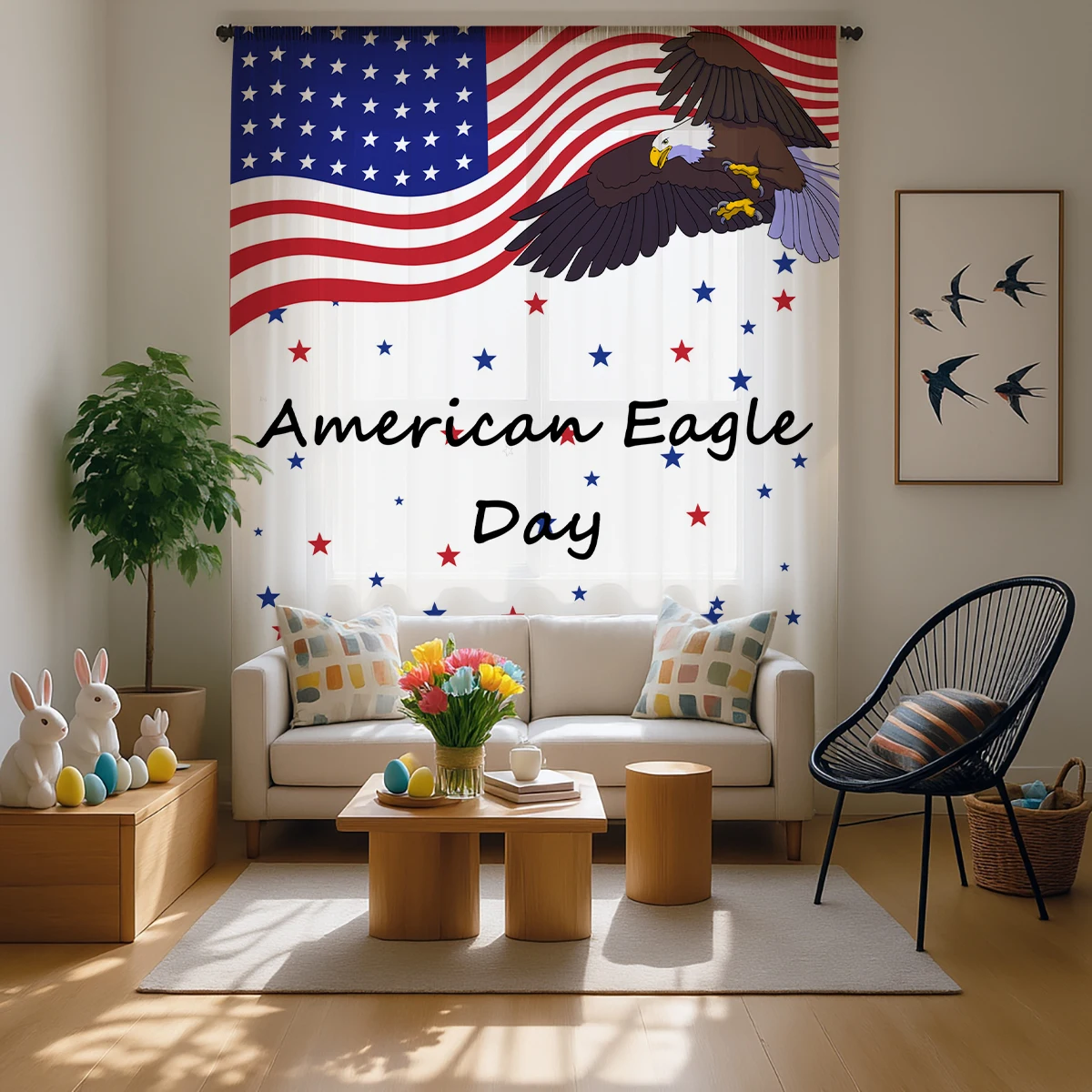 Gradient Sheer Curtain, Good Quality Light Reducing Privacy Voile for Living/Bedroom/Kids Roocm,Independence Day Gift view 2