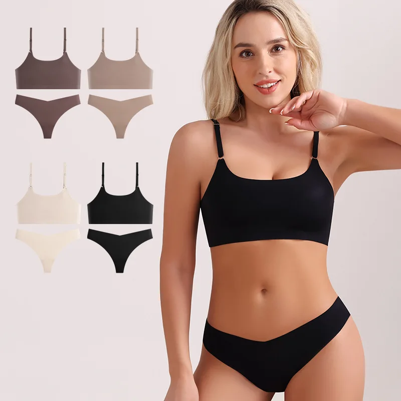 

Women Lingerie Set Sports Seamless Wire-free Bra Set Feminine Push-up Beautiful Back Vest Plus Size Sexy Underwear Brief Sets