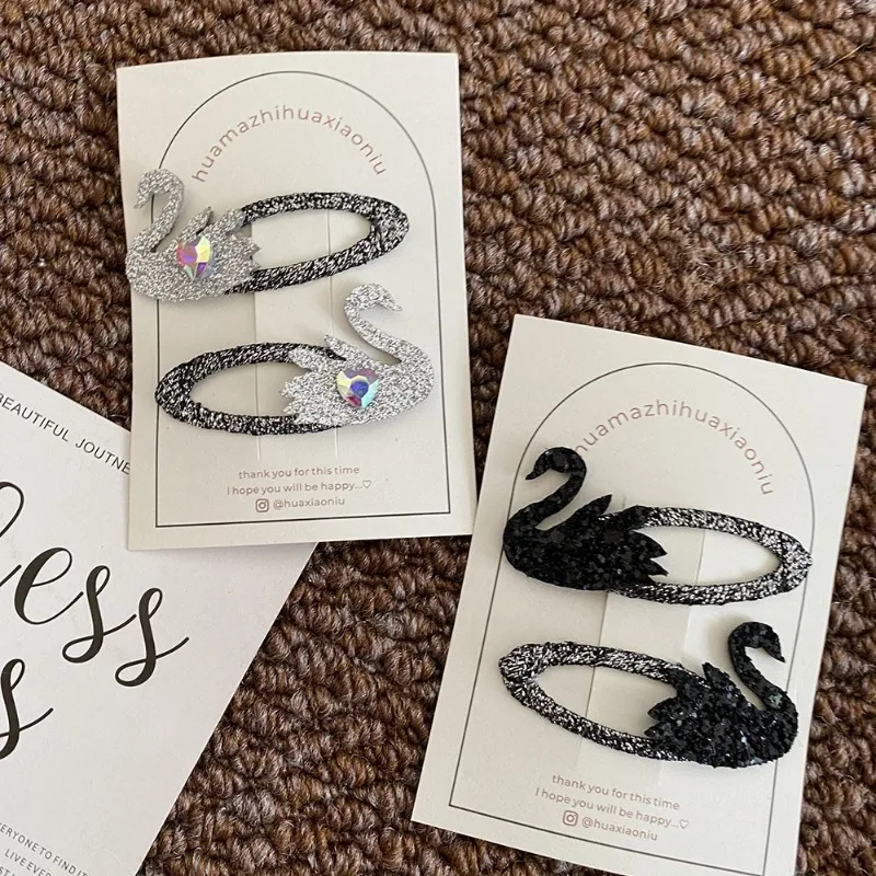 

Изысканные заколки для волос с пайетками в виде лебедя, бабочки, вишни, животных и растений для девочек, аксессуары для повседневного использования