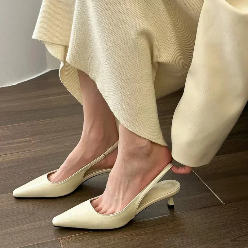 2023 High Quality Shoes for Women Slingbacks Women\'s High Heels Summer Office Pumps Women Solid Slip-on Closed Toe Sandal Ladies