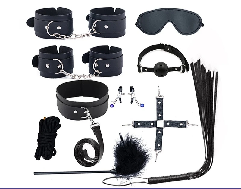 BDSM الجلود 10 قطعة مجموعة عبودية أطقم مجموعة أصفاد طوق قطار الجنس لعب للزوجين لعبة الجنس البديلة لعب الأدوار الدعائم