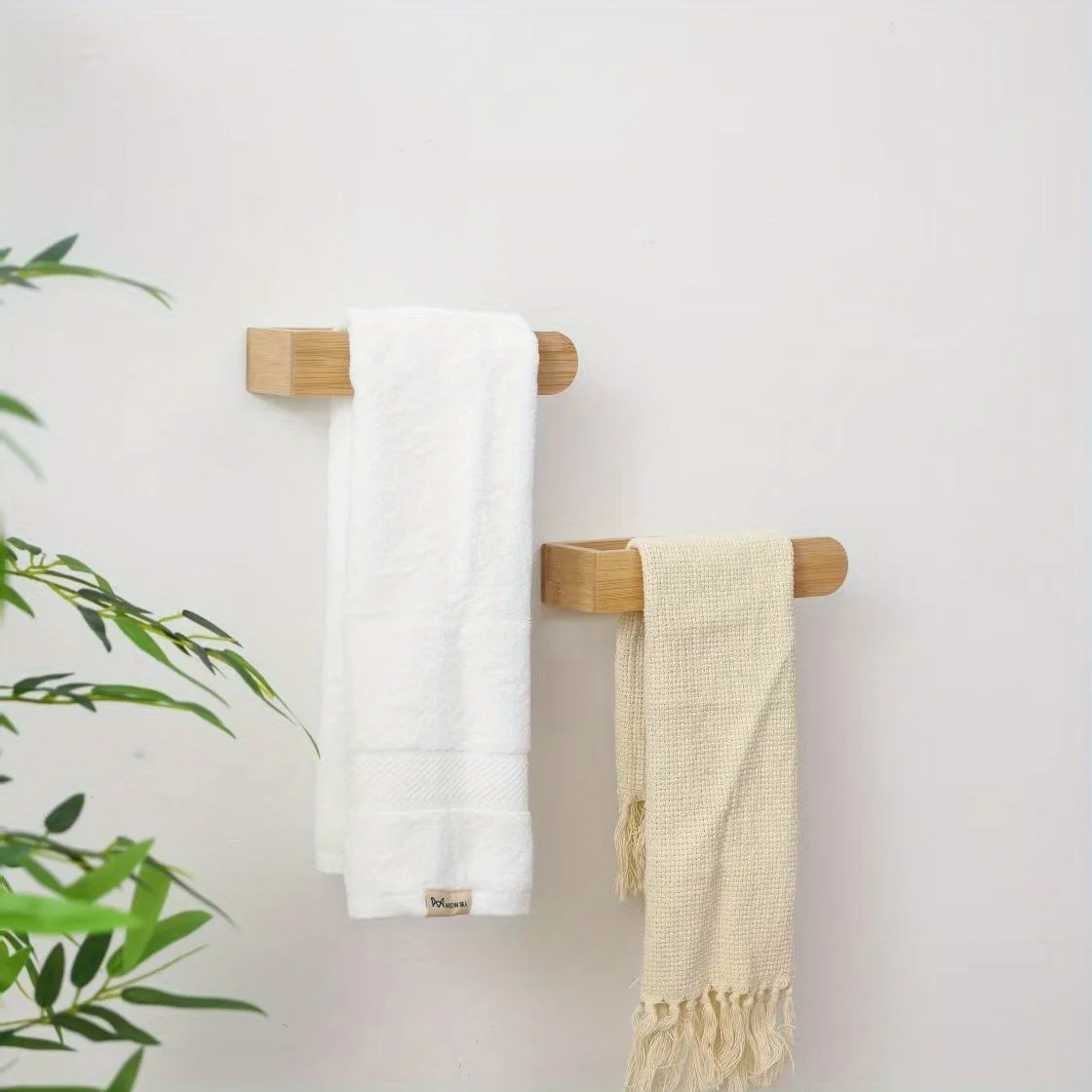 Bamboo Wood Towel Rack Non-perforated Wall Mounted Roll Paper Holder Household Strong Wooden Hanging Rack For Bathroom