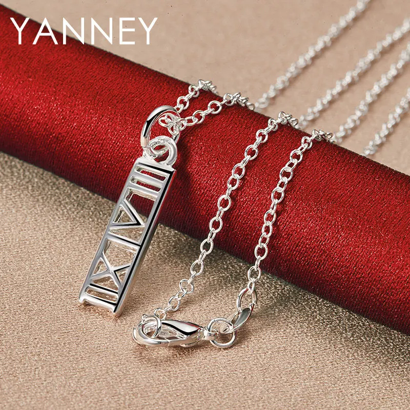 925 Sterling Silver 18 Inches Roman Pendant Necklace For Women Men Fashion Charm Wedding Gift Jewelry