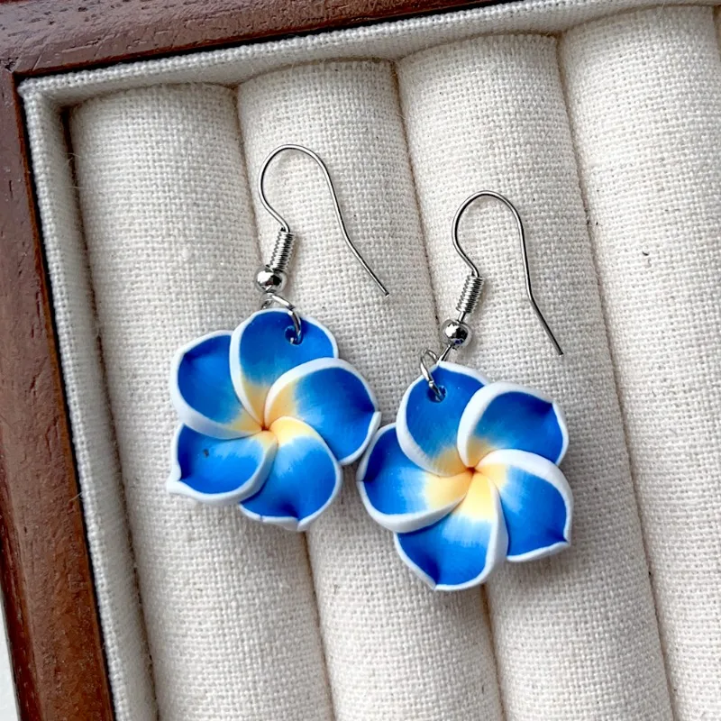 Hawaiian Plumeria Necklace Dangle Earrings Handmade Soft Polymer Statement Drop Ear Rings Jewelry 2024 Flower Earring for Women