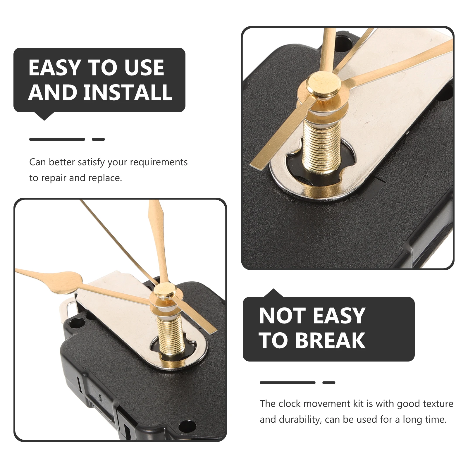 

1Set Clock Hands Kit Durable Silent Mechanism Easy to Use for Various Wall Clocks Repair and Replace Clock Kit