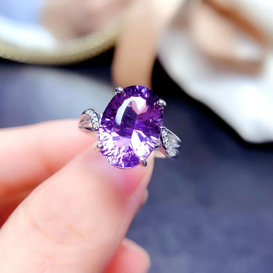 

Newest big size purple Amethyst ring for women jewelry real 925 silver oval natural gem girl birthday gift lucky birthstone