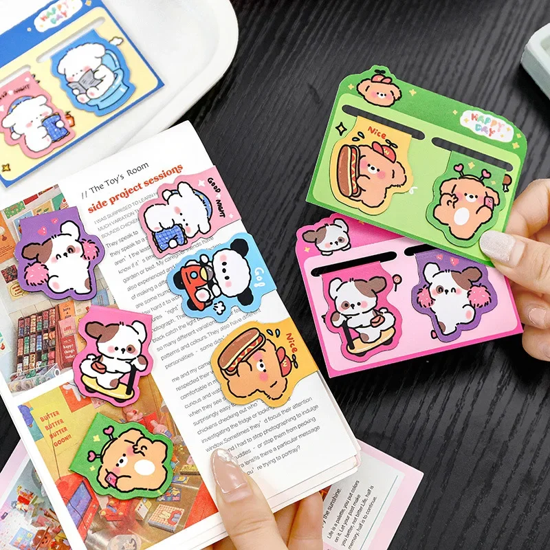 Cartoon Naughty Dog Magnetic Bookmarks Set of 4, Ins Cute Magnet Page Clip Creative Stationery Gift, Magnetic/4pcs/set