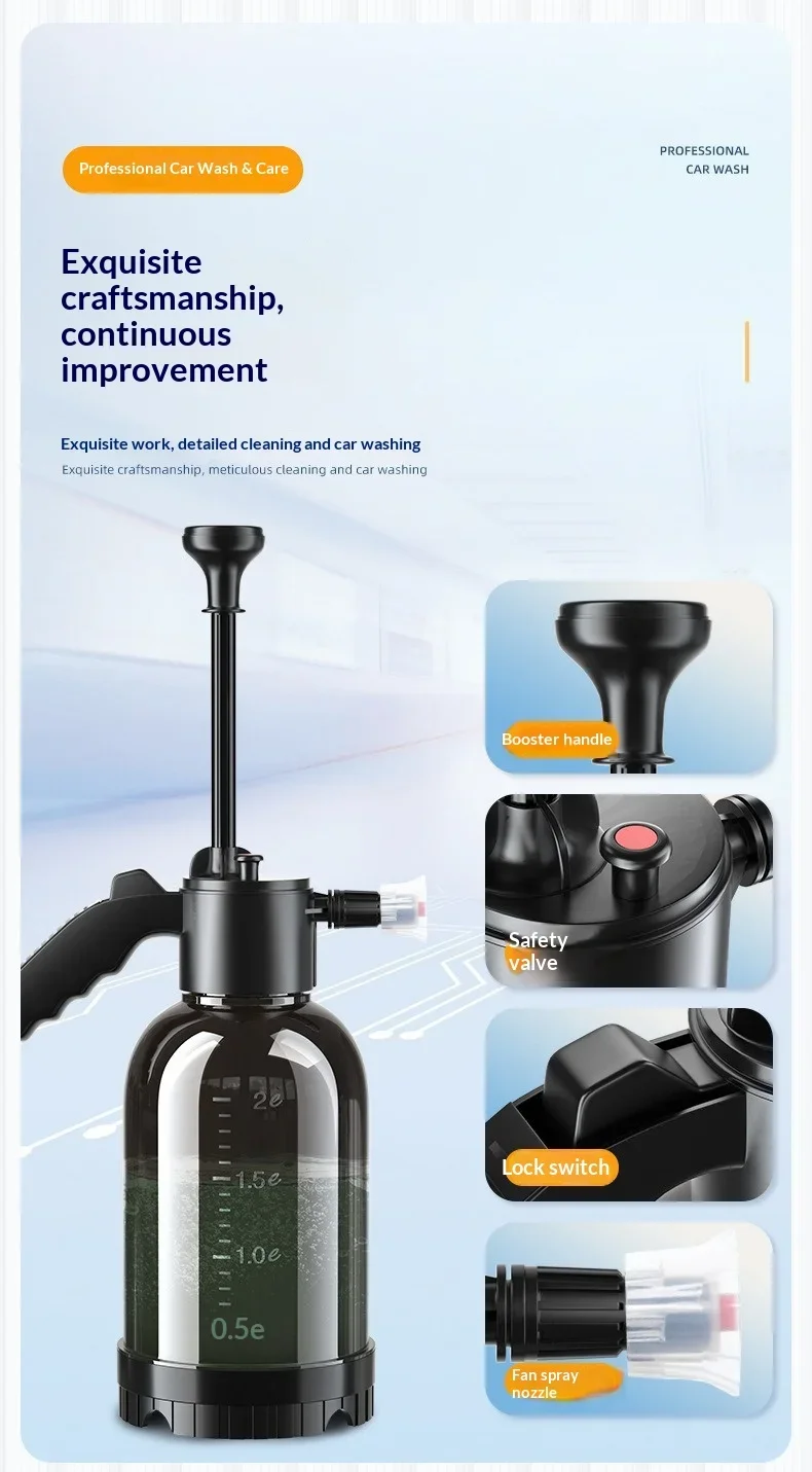 2L Manueller Schaumsprüher, Hochdruckpumpflasche für Autowäsche, Haushalts- und Außenreinigung – Detail 4
