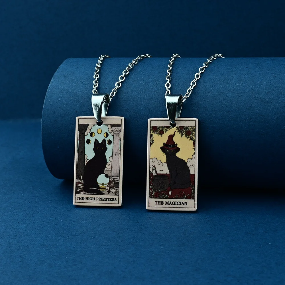 Tarot Retro Cat Stainless Steel Pendant Niche Star Moon Necklace