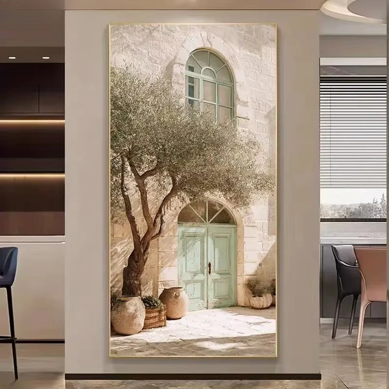 Olive Tree and Arched Doorway Poster and Prints Modern Minimalist Canvas Painting Wall Art Picture for Living Room Home Decor