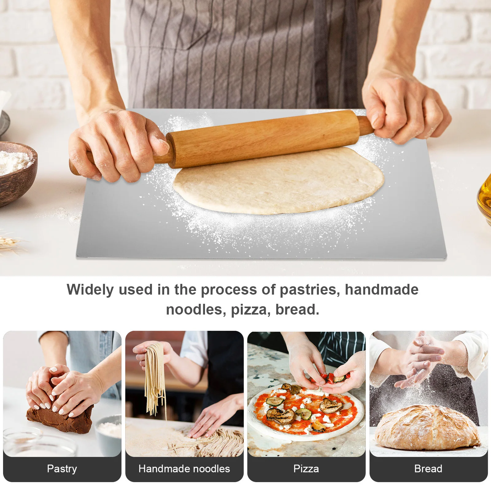 

1Pcs Dough Kneading Board Rolling Pin Mat Stainless Steel Cutting Chopping Surface Non-Stick Kitchen Tool for Baking and Food