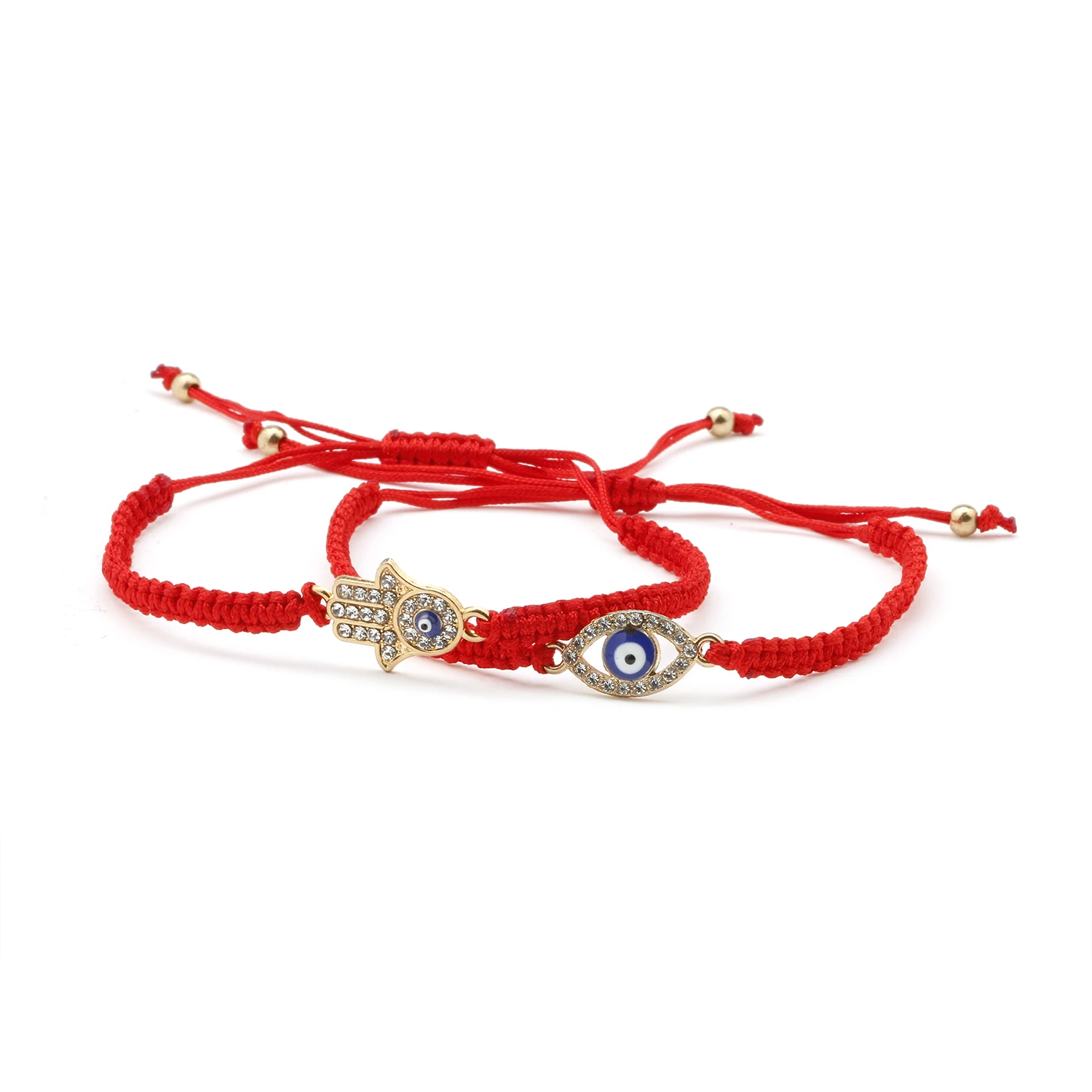 Zinc Alloy Rhinestone Crystal Hamsa Hand Of Fatima Nazar Evil Eye Charm Bracelet Women Red String Macrame Adjustable Jewelry Her