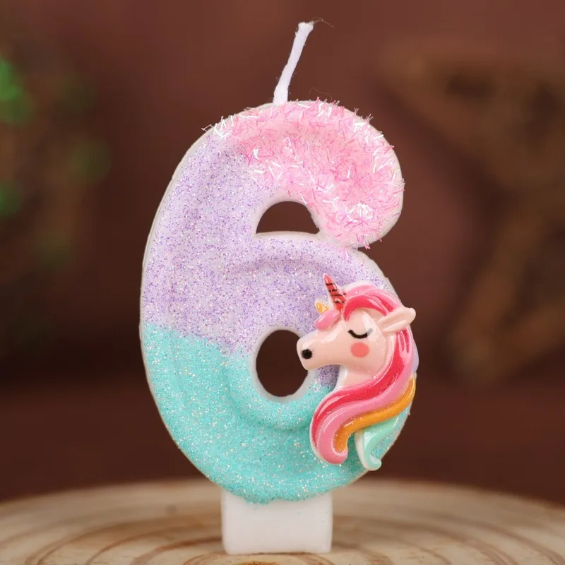 0-9 Zahlen Cartoon Einhorn Digitale Kerzen für Kinder Geburtstag Party Festival Kuchen Dekoration Atmosphäre Requisiten Lustige Themenkerze
