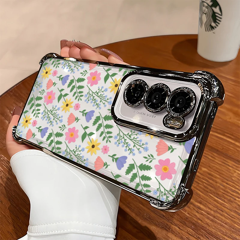 

Shockproof Phone Case For OPPO A6X A5X A3X A9X A6 Pro A1 A2 A3 A5 Pro A11X Luxury Plating Flower Leaves Pattern Clear Cover