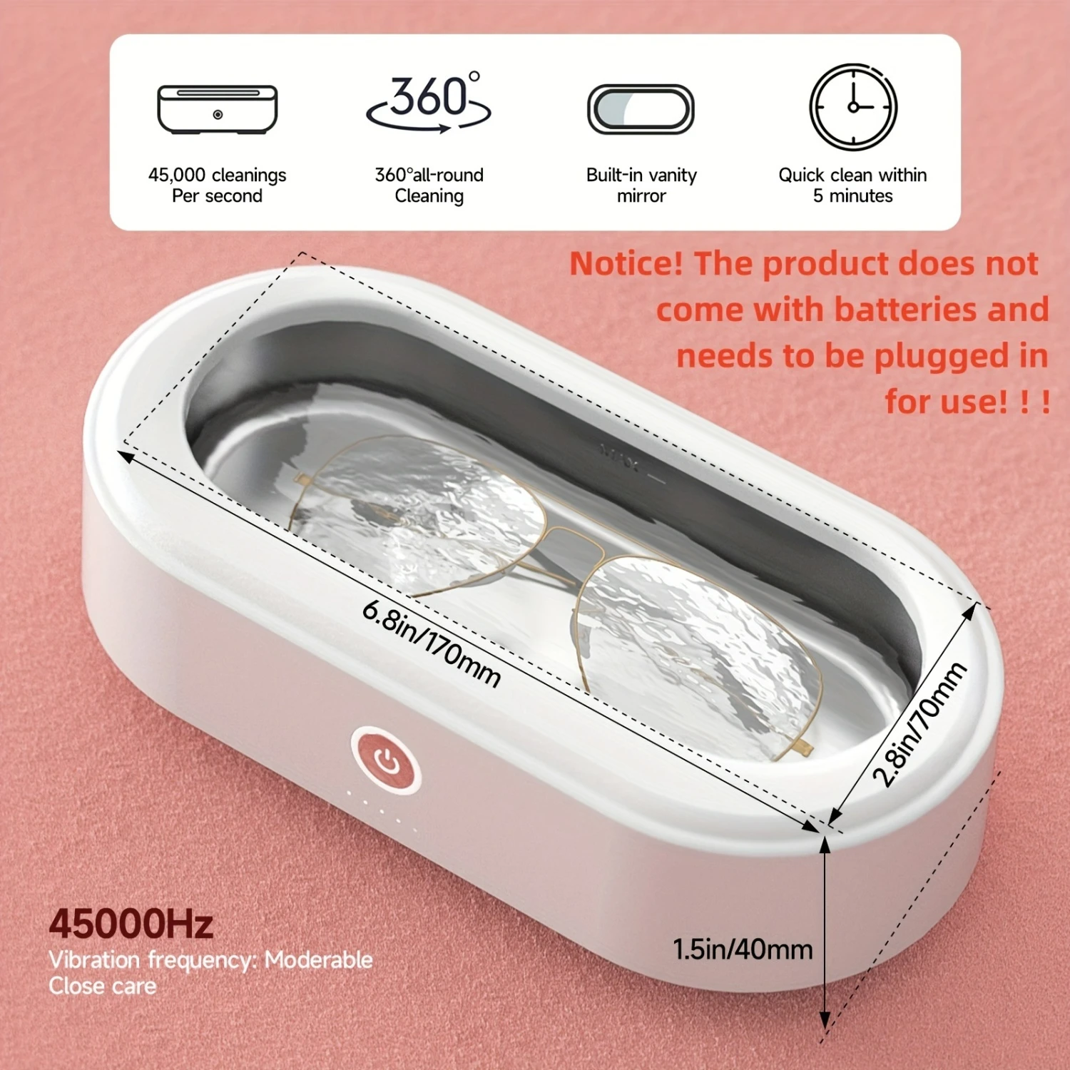 白色ポータブルプロフェッショナル高周波振動ジュエリークリーナーマシン、ステンレス鋼タンク付き、時計、眼鏡用