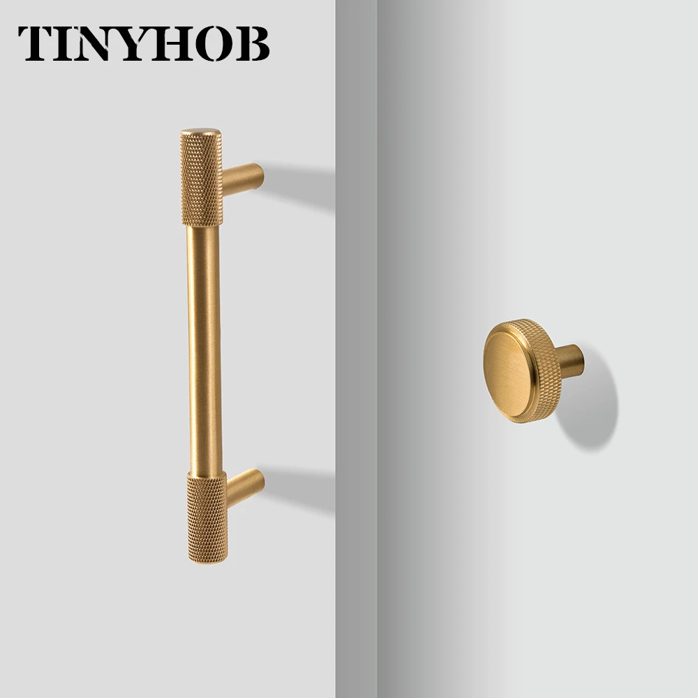 Satin Brass Knurled/Textured Cabinet Handle Kitchen Cupboard Door Pulls Furniture T Bar Pull Hardware Drawer Knob