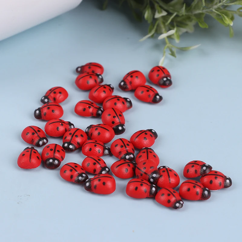 100Pcs Wooden Ladybird Ladybug Sticker Children Kids Painted Adhesive Back DIY Craft Home Party Holiday Decoration 2021