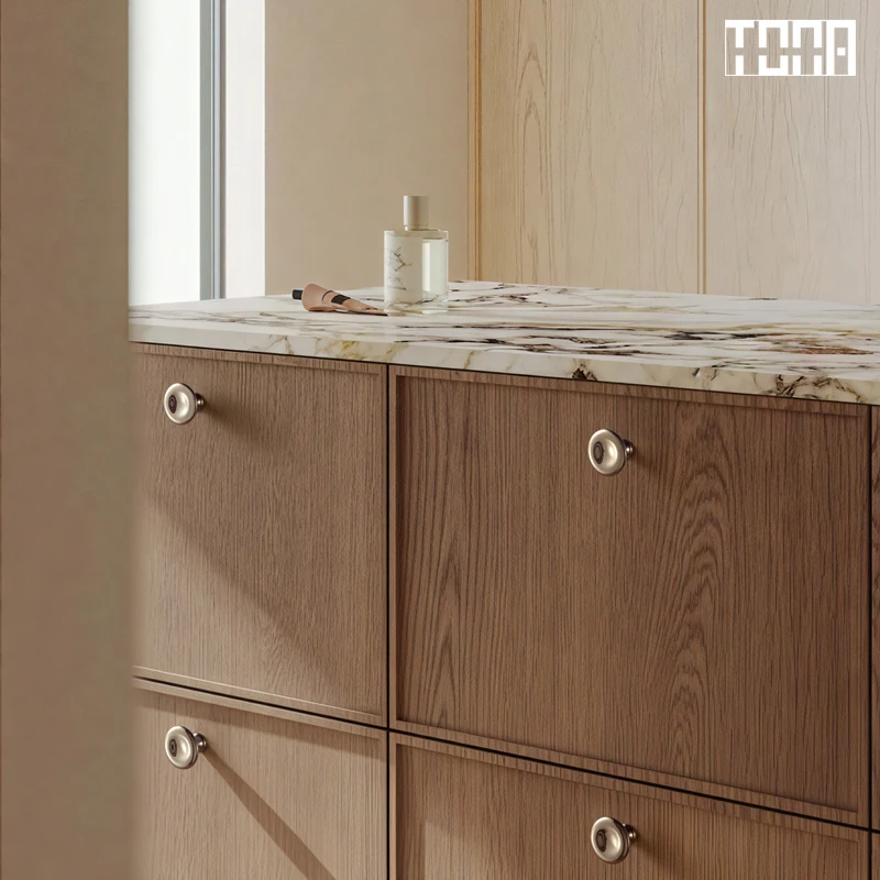 TONA Brass Furniture Handle Glossy Chrome Cabinet Bar Pulls European Minimalist Handle Bedroom Bedside Mushroom Knob and Handle