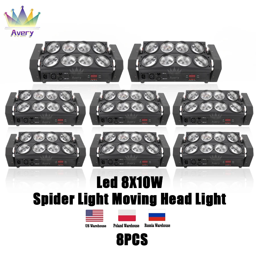 0 podatek 8 szt. Gorący promień oświetlenie sceniczne LED DJ oświetlenie dyskotekowe LED rgbw lampa led z ruchomą głowicą punkt led Spider 8x10W wiązka RGBW światło