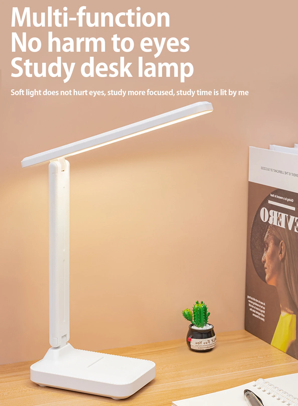 

LED Desk Lamp Rechargeable Eye-Caring Touch Control with USB Charging Stepless Dimming 3 Color Modes for Home Office Table Lamp