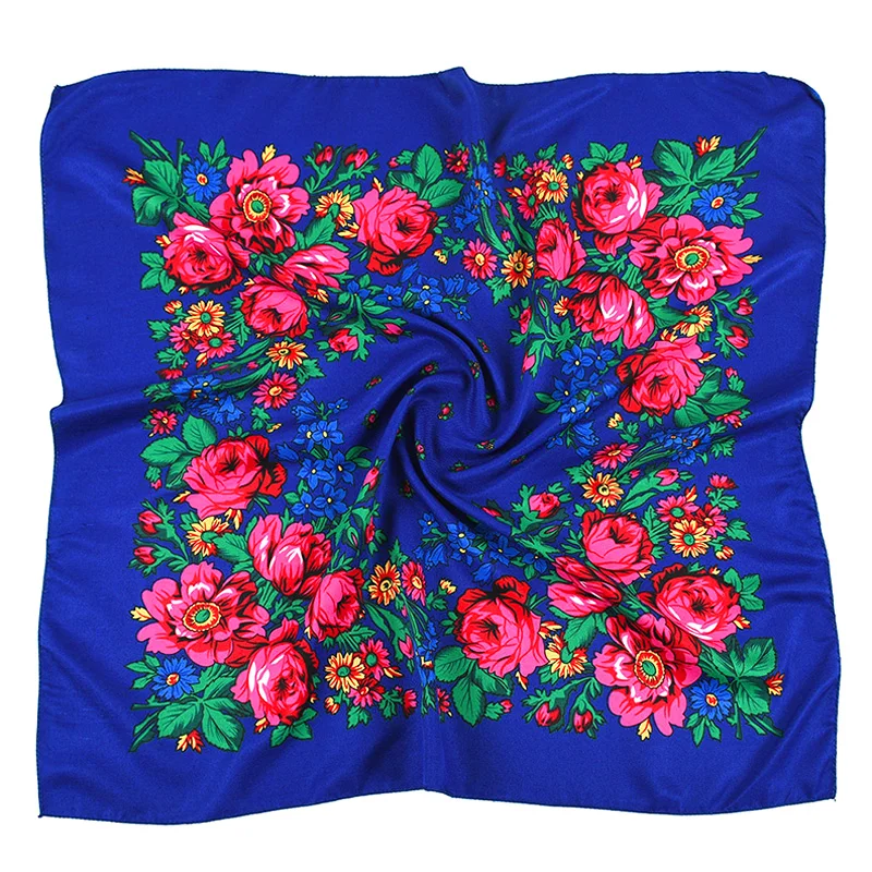 Russian Square Scarf Floral Print Bandana Headband Scarves For Women Ethnic Shawl Handkerchief Muslim Babushka Head Wraps