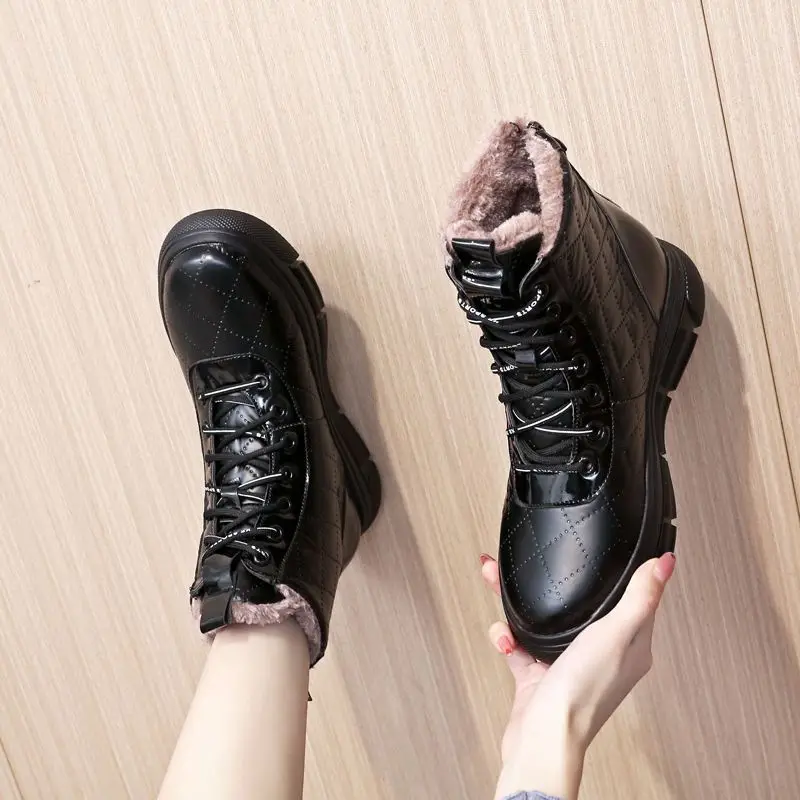 

Массивная женская обувь на шнуровке, зимние нескользящие женские зимние ботинки на флисовой подкладке, плюшевые теплые шикарные и элегантные рабочие непромокаемые ботинки