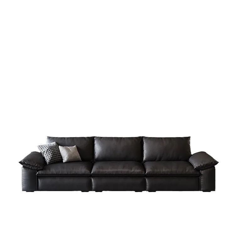 

Leather sofa, black, small living room, modern simplicity, first-layer cowhide sailing sofa, straight row