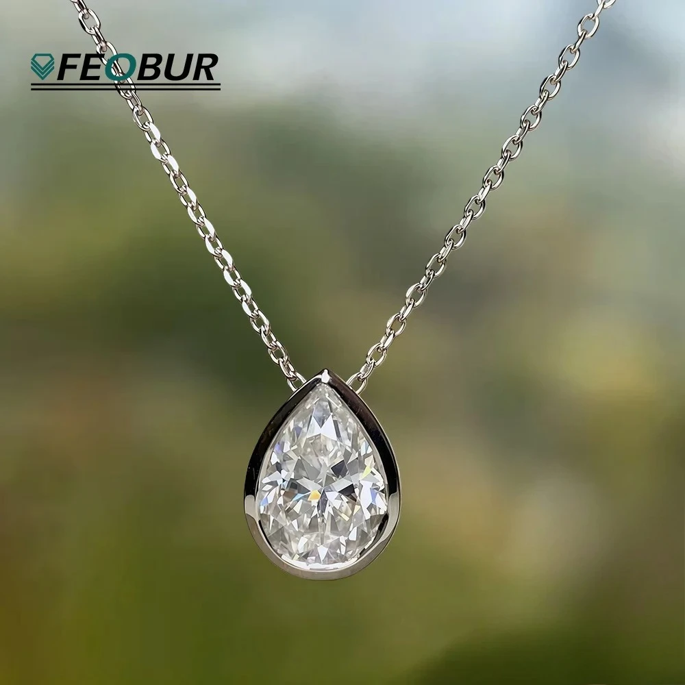 

Ожерелья FEOBUR с муассанитом 1-4 карата в оправе «груша» для женщин, из настоящего серебра S925, с подвеской в форме капли, ювелирные украшения, подарки