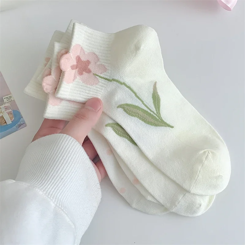 Woman Socks Short 1 Pair New Trends Bow Girls Cute Socks For Women Mesh Soft White Flower Korean Style Ankle Socks Novelty Thin