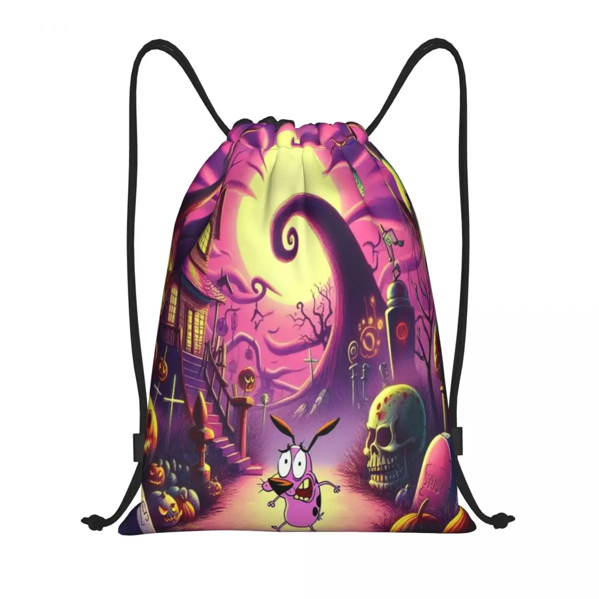 Custom C-Courage The Cowardly Dog Wallpaper Drawstring Backpack Bags  Lightweight Gym Sports Sackpack Sacks for Traveling