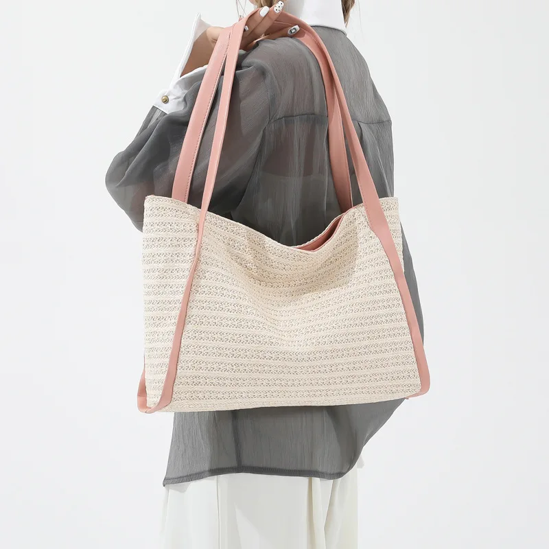 Straw Beach Large Capacity Women's Bag2024New Fashionable Woven Small Bag Fashionable Stylish Hand-Held Tote Shoulder Bag