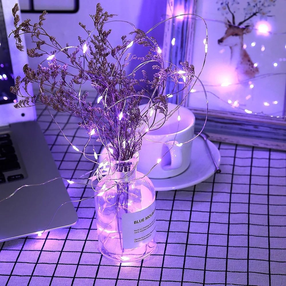 30/50/100LED Kupferdraht Lichterketten Batteriebetriebene Halloween Lila Lichterkette Innen Hochzeit Weihnachten Girlande Party Dekor – Detail 3