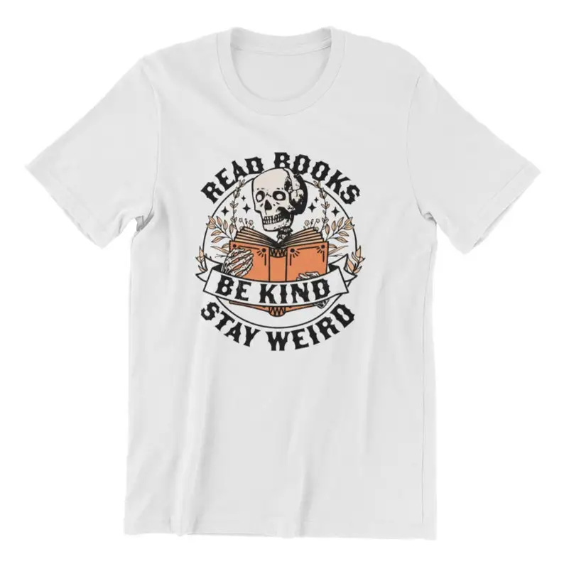 قراءة الكتب Kind Stay Weird Bookish Book Lover Bookworm الهيكل العظمي القراءة المتضخم الرسم الشارع الشهير خمر الرجعية الجمالية #2