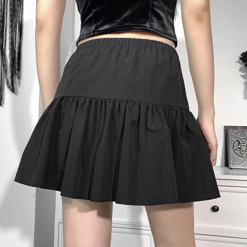 Women's Gothic Short Spring Temperament Skirt Women's Summer Dark Fluffy Skirt Sexy Splicing Lacing Half-body Skirt