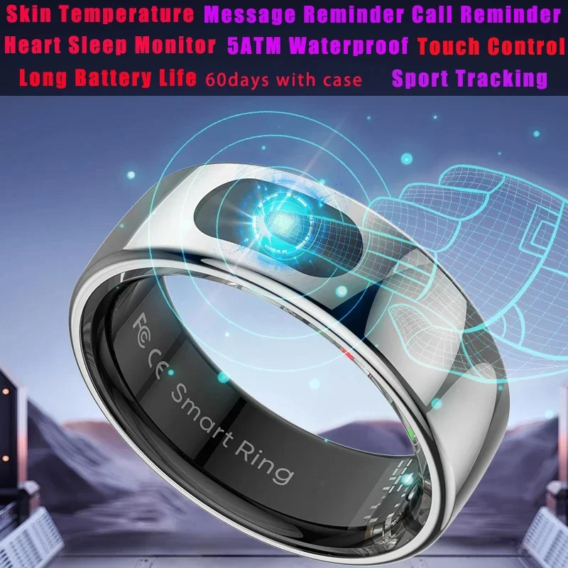 Smart Ring with Charging Case - 5ATM,Skin Temperature Measure,Message Call Reminder,Sport Health Sleep Monitor for Men Women