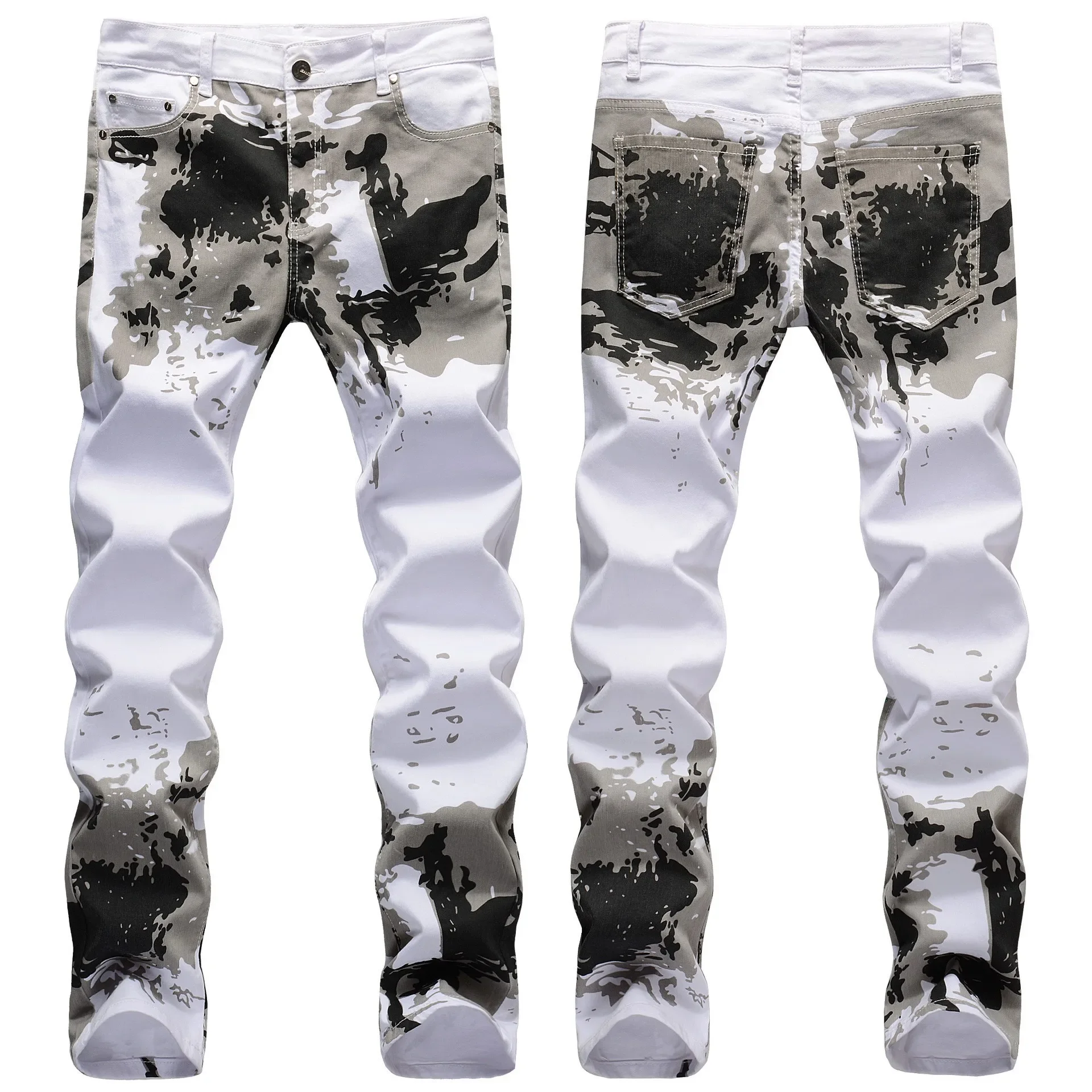 chareiharper plus size 5602 Europe and the United States white camouflage print stretch straight leg slim trend long pants men