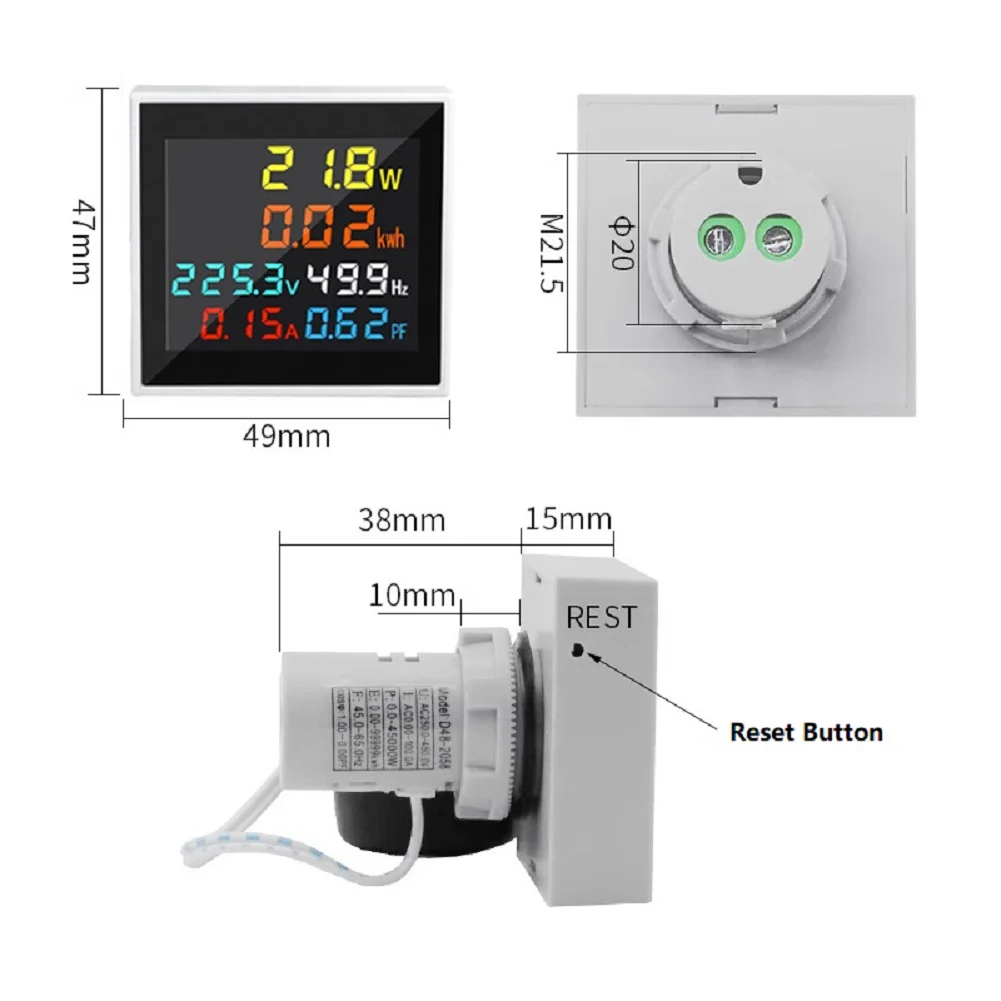 6-in-1 LCD Digital Multifunction Meter AC Voltage Current P'ower Factor For Frequency Energy Counter For Industrial Electrical P